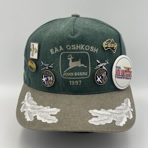 Vintage 1997 John Deere EAA Oshkosh Wisconsin Aviation Strapback Trucker Hat Cap